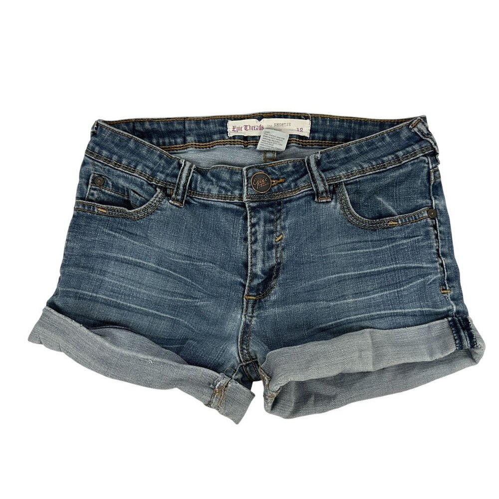 Epic Threads Girls Denim Shorts Size 12 Blue Stretch Shortie Casual Rolled Hem